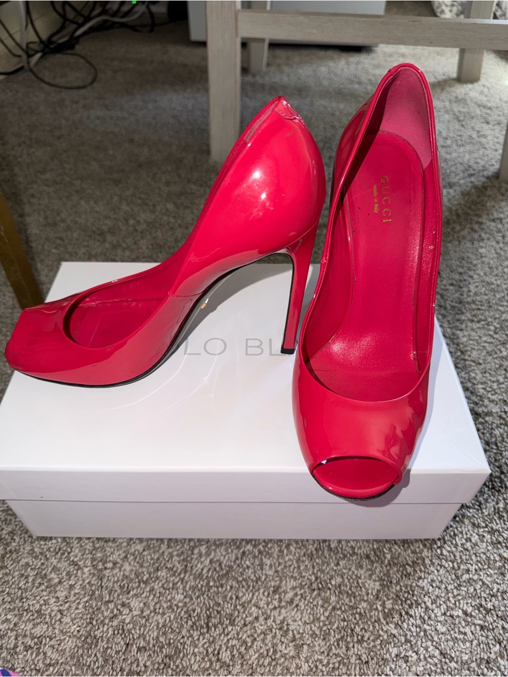 Gucci Bright Pink Patent Peep-Toe Stiletto Pumps